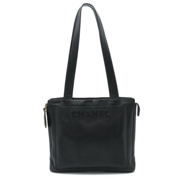Authentic CHANEL CC Timeless Caviar Logo Shoulder Tote Bag Black Leather Purse - Picture 3 of 16